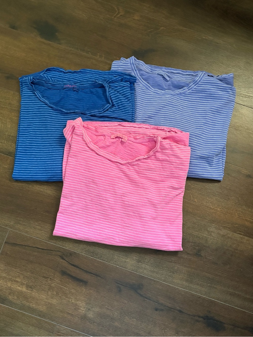 fresh produce Striped 3/4 Sleeve Tees in Pink & Blue Shades 100%Cotton Made USA